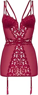 Lovehoney Lingerie Parisienne Chemise - Sheer Lace Womens Nightwear - Adjustable Straps - Womens Lingerie Sets - Sizes 6-28