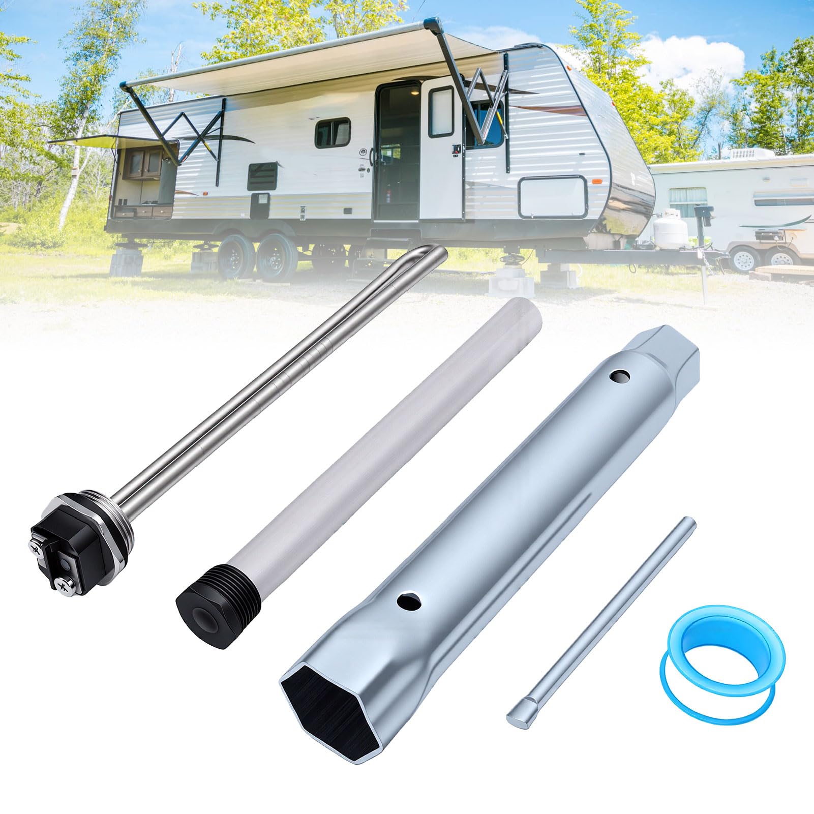Luocute Elemento Riscaldante per Scaldabagno RV Rame 21cm 1440w, | Compatibile con WH-6GEA, SW6DE, SW10DE; Include Bussola per Asta Anodica da 155mm; Facile Installazione per Viaggi in