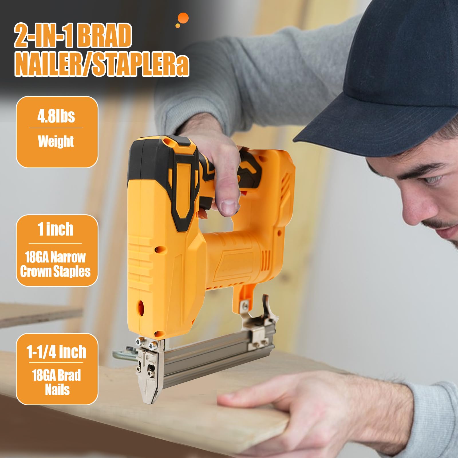 Chiodatrice 20 V MAX 18 GA per tappezzeria e lavorazione del legno, cucitrice a corona stretta con 1000 chiodi 500 punti