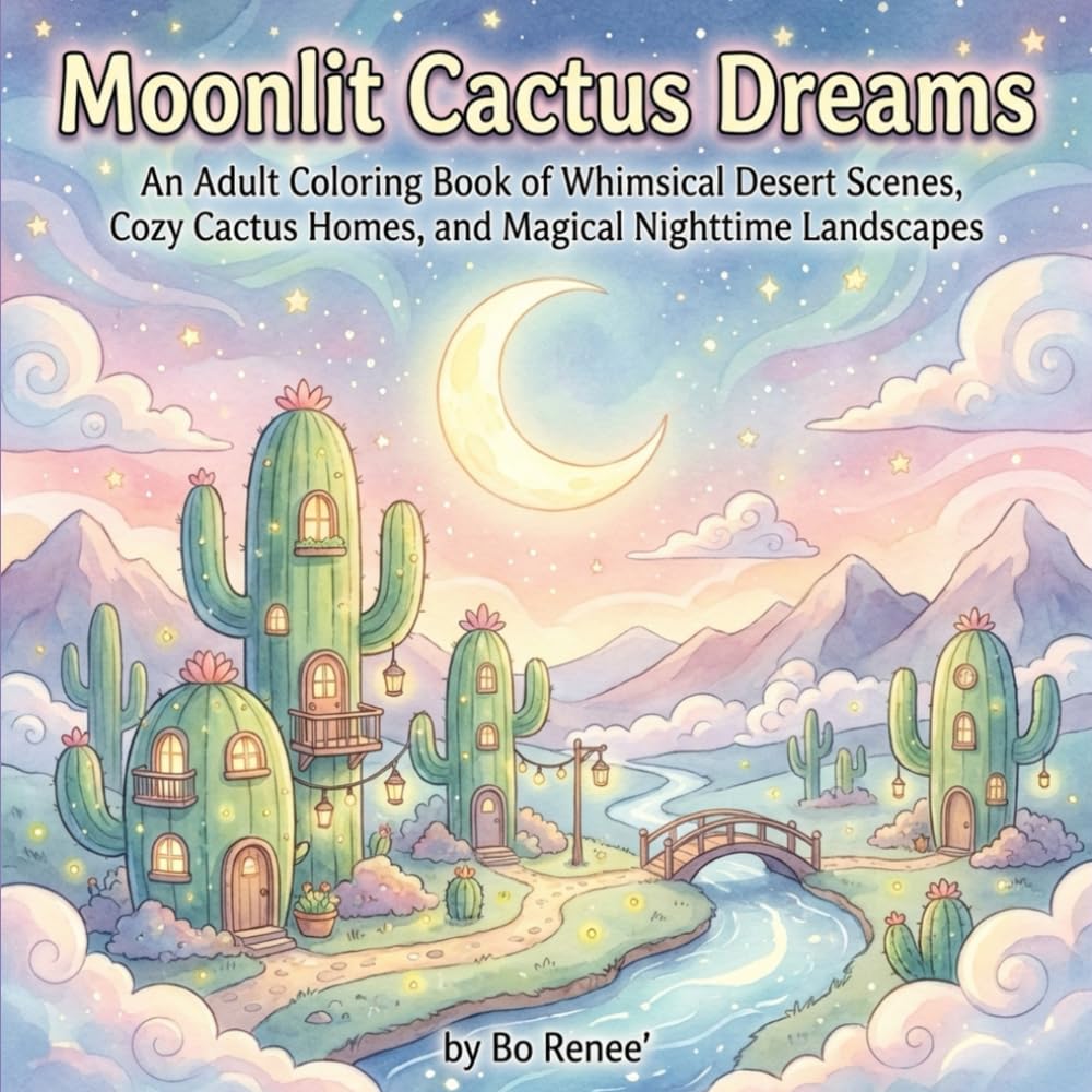 Moonlit Cactus Dreams: An Adult Coloring Book Featuring Whimsical Nighttime Desert Scenes (The Enchanted Desert Coloring Collection)