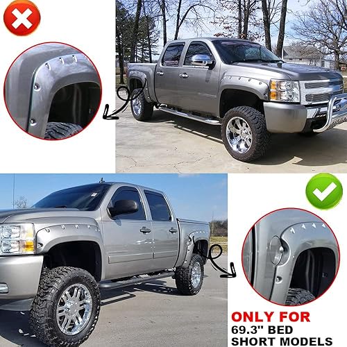 Vista 19 de PIT66 Guardabarros para guardabarros, compatibles con GMC Sierra 1500 07-13, bengalas de rueda de estilo remachado liso mate, 4