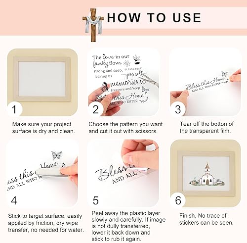 Miniatura 3 de Whaline 10 hojas de transferencia bíblica para manualidades, cruz de iglesia, vela floral, calcomanías para muebles, calcomanías para manualidades,