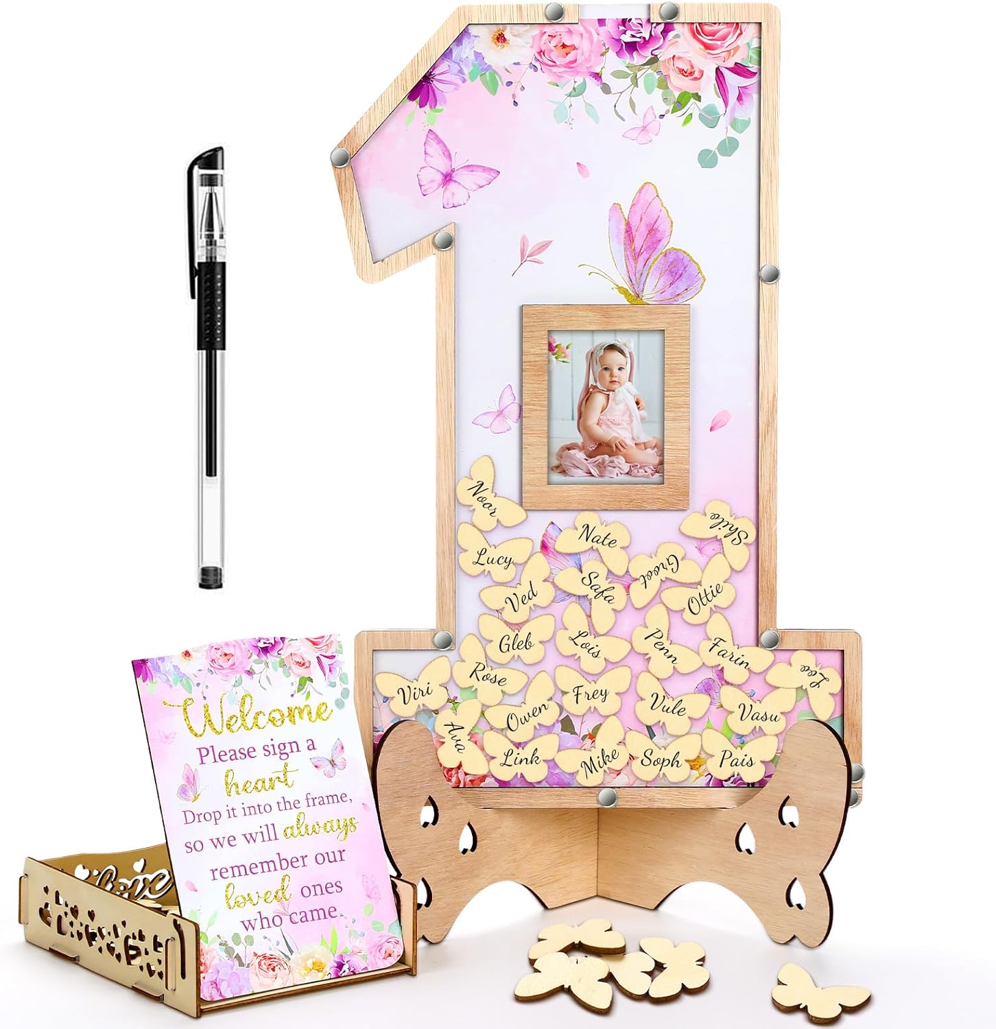 SiliFine 64 Pcs 1st Birthday Decorations Guest Book Alternatives First Birthday Baby Shower Decoration Party Favors Centerpieces Photo Frame Sweet One Birthday Party Supplies Birthday Signature Book