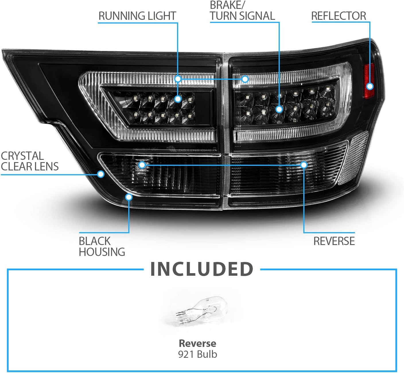 AmeriLite for 2011-2013 Jeep Grand Cherokee WK2 LED Tube Black Replacement Tail Lights Assembly Set - Passenger and Driver Side