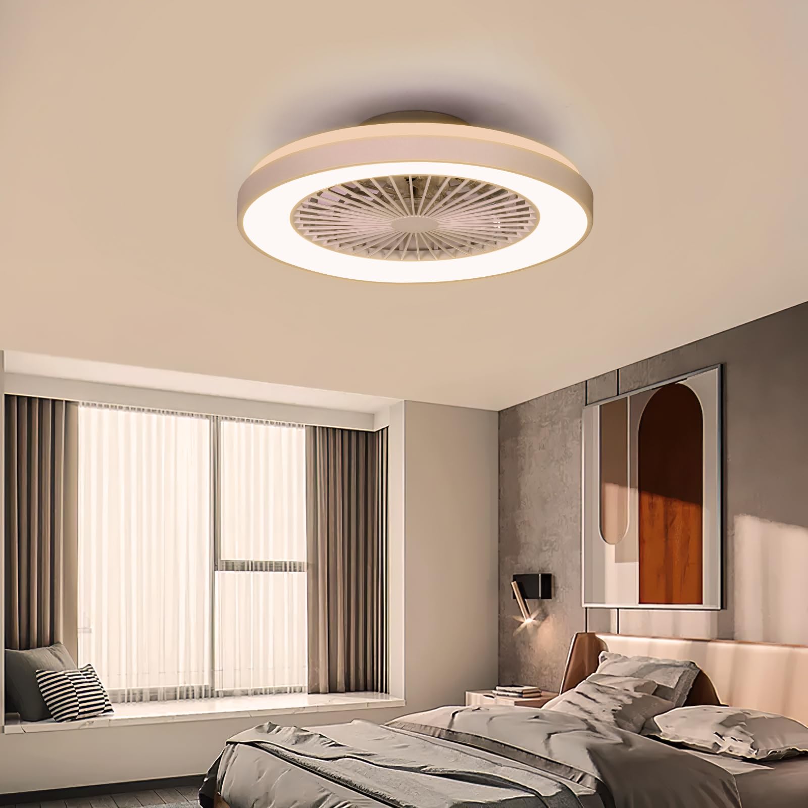 Deckenventilator mit Beleuchtung für Schlafzimmer, Ø48cm, Leise DC Motor 20W, Fernbedienung, 6-Gang, Moderne LED 40W Deckenleuchte mit Ventilator, RGB, Dimmbar, 3000K-6000K, Sommer Winterbetrieb