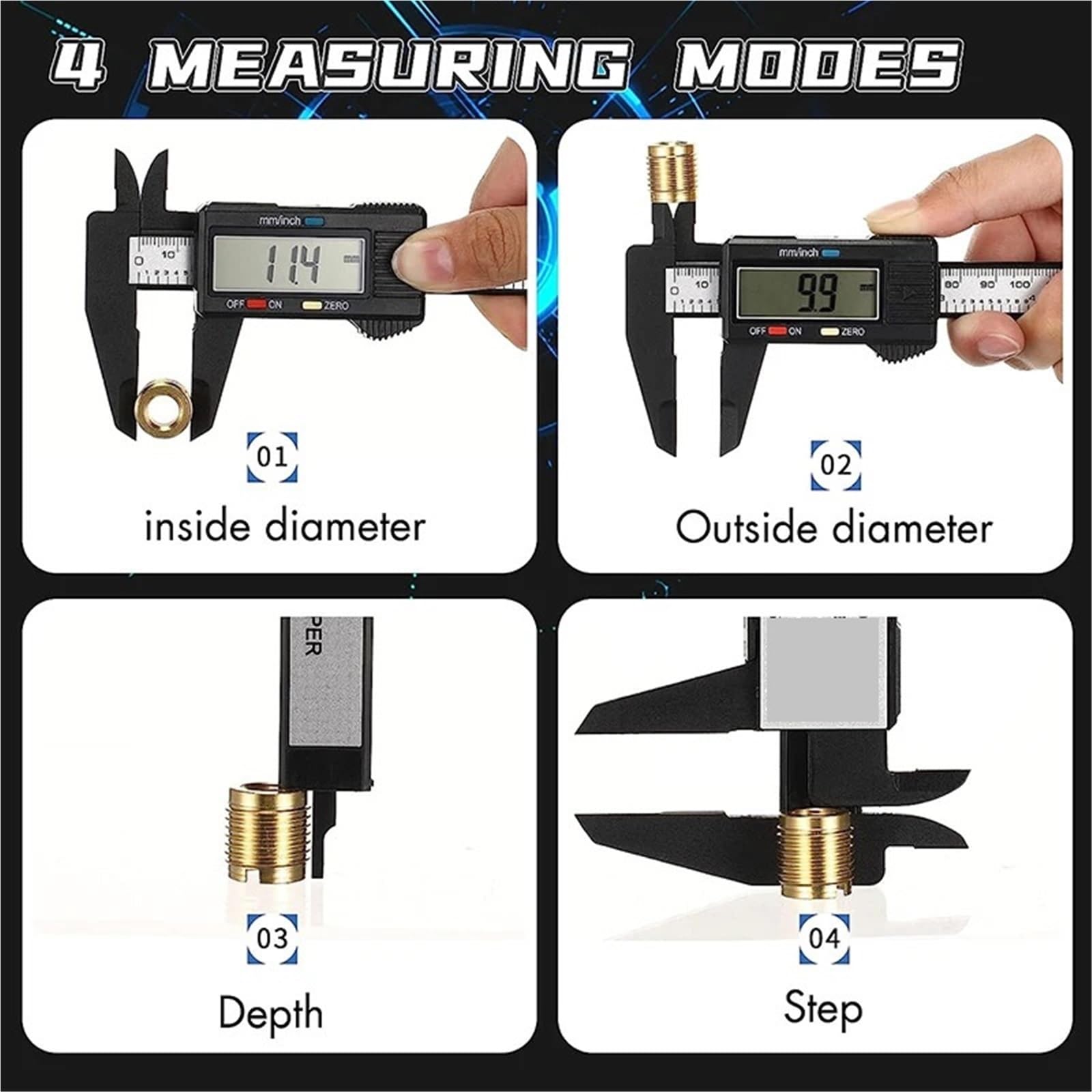 Calibrador digital, Calibrador digital electrónico Vernier de 150 mm, 4 unidades, micrómetro, regla.,Alta precisión