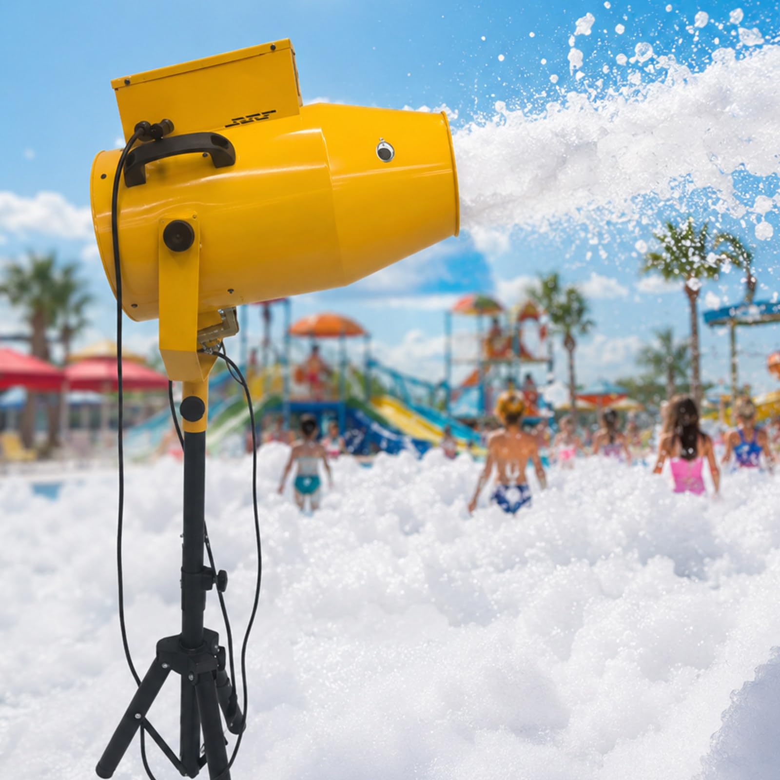 Pealiritansemen Yellow Foam Party Machine, Foam Snow Machine 1000W With 3-5 M Spray Range, Adjustable Angle And Stable Tripod For Garden Party, Carnival And Stage Fun, Outdoor Shows And Event Rentals