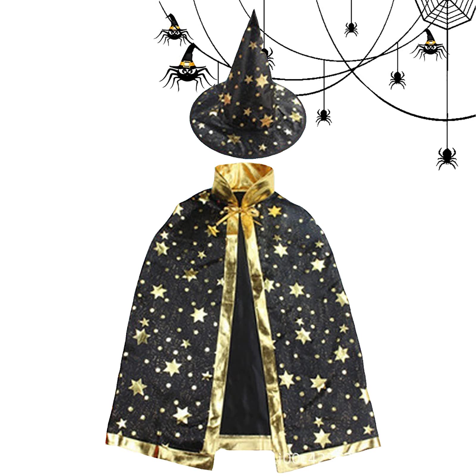 HREDZEO Wizard Cape with Hat,Halloween Props Set with Witch Cloak Star Pattern Suitable Kids Boys Girls for Cosplay Little Wizard Magician