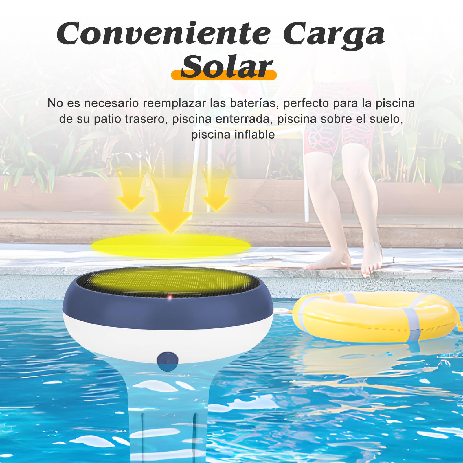 Medidor Cloro y pH Piscinas WiFi, Analizador Inteligente 7 en 1 Agua Piscina Salina, Mide pH, Cloro Residual, Sal, ORP, EC TDS, Temp con Carga Solar