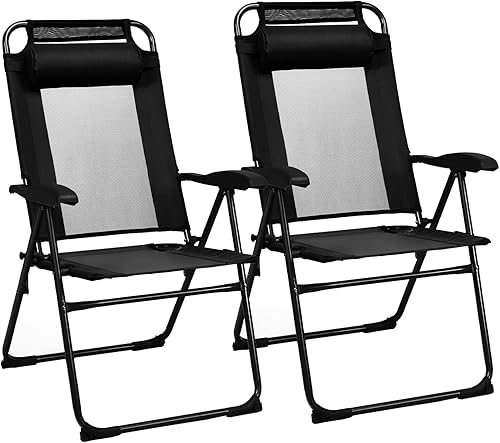 Miniatura 10 de UJOYPAD - Juego de 2 sillas reclinables plegables, sillas plegables con respaldo ajustable de 7 niveles, sillas de patio portátiles para adultos,