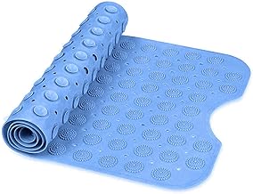 NSXEEN Premium PVC Silicone Shower Bath Mat Anti Slip Bathtub Bathroom Met with Suction Cup, Drain Hole & Anti Skid Non-Slippery Rubber Floormat for Toilet Kitchen (Sky Blue Extra Large-101X38 CM)
