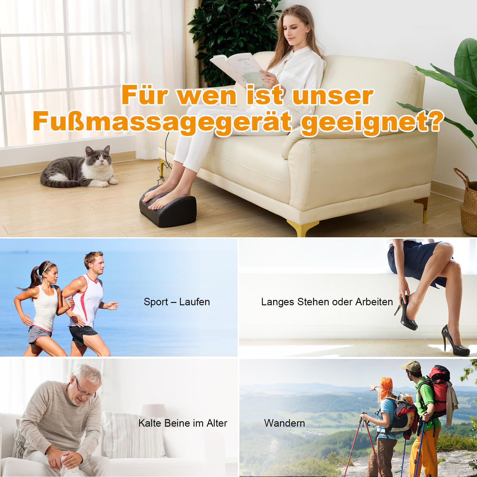 LINGTENG Fußmassagegerät mit Heizfunktion, Akupressur-Massage, zur Entspannung der Fußmuskulatur, Fuß- und Wadenmassagegerät mit Massagerollen, ein Geschenk für Eltern, ältere Menschen und Freunde