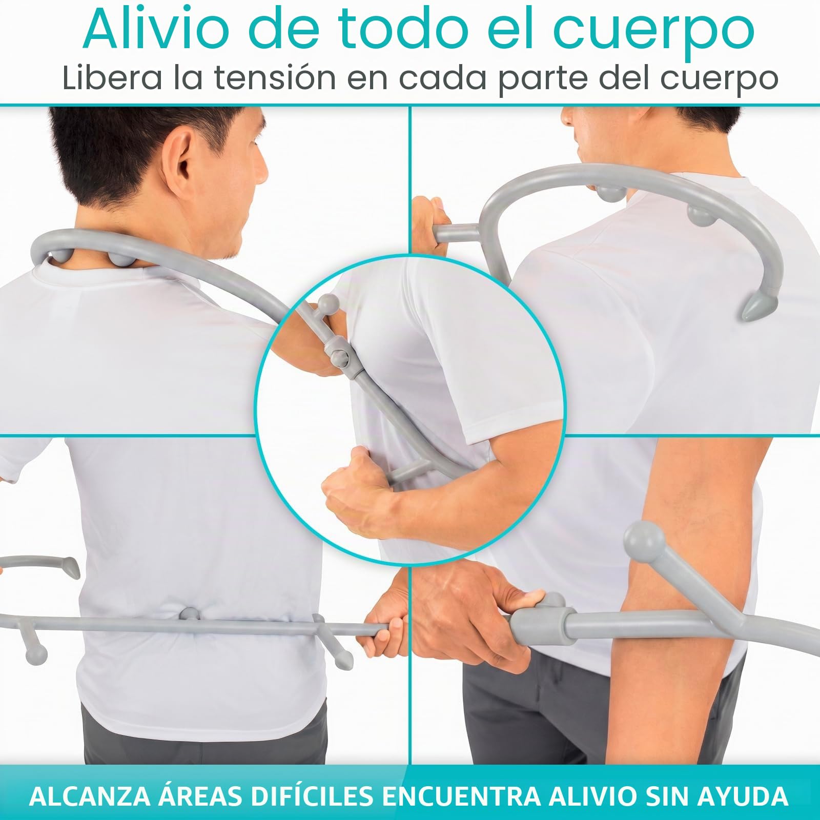 Vive Bastón masajeador de espalda y cuello, herramientas de masaje de punto de activación para aliviar el dolor y los músculos, terapia de gancho de mano para cuello, hombros, ayuda de liberación