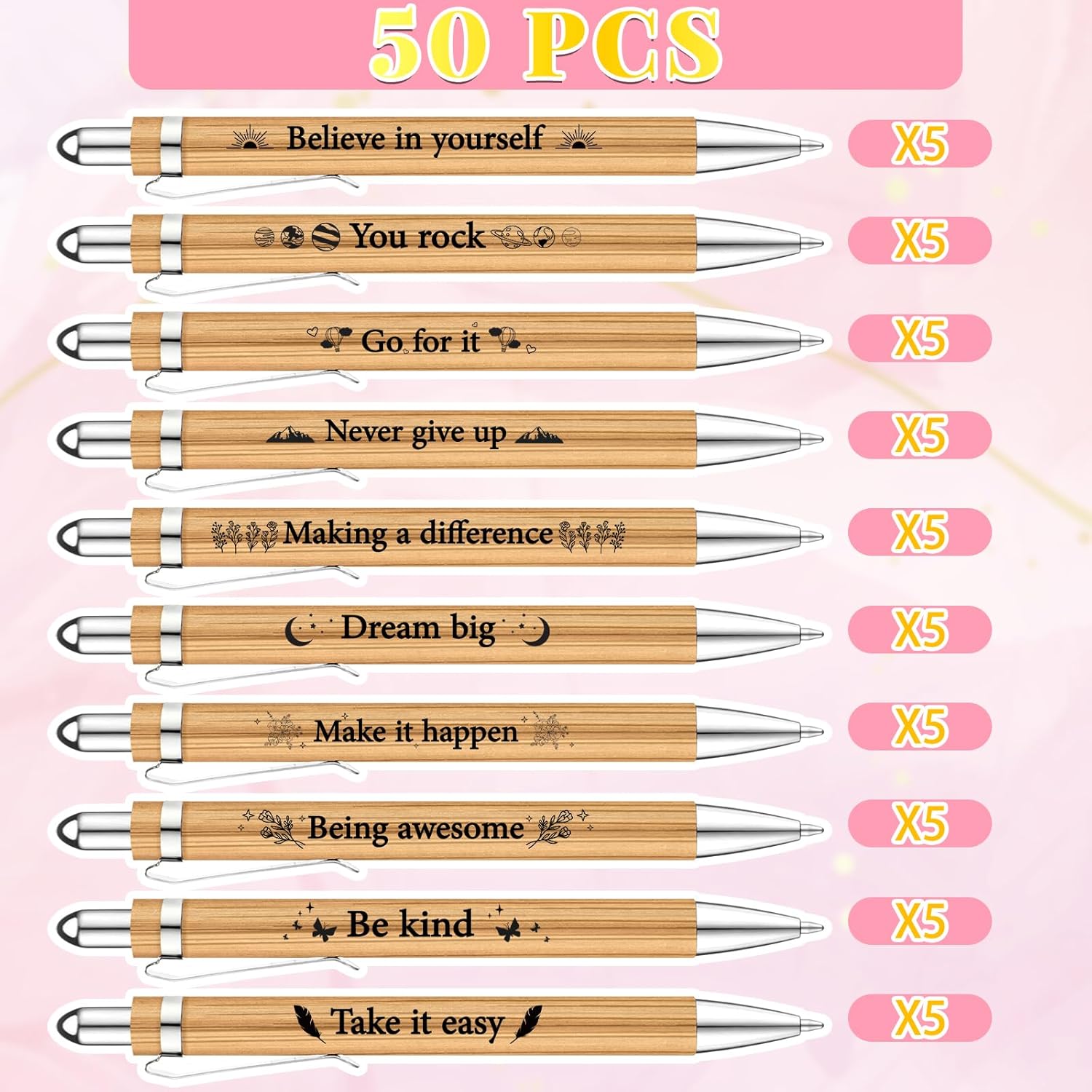 Qeeenar 50 Sets Employee Appreciation Gift Social Worker Gift Bulk Thank You Gifts You Are Awesome Inspirational Bamboo Ballpoint Pen with Card for Team Volunteer Staff Teacher Women