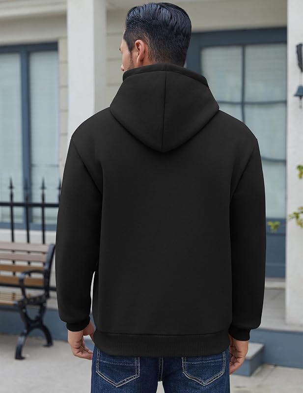 COOFANDY Men Fashion Fleece Lined Hoodies Pullover Long Sleeve Workout Hoodie Drawstring Casual Hooded Sweatshirt Black image 5