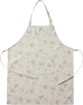 Linen Apron Japanese Style for Men and Women, Lightweight Breathable Floral Work Apron with 3D Embossed Fabric, Soft Comfortable Kitchen Apron for Baking, Cooking, Gardening, Crafting and DIY