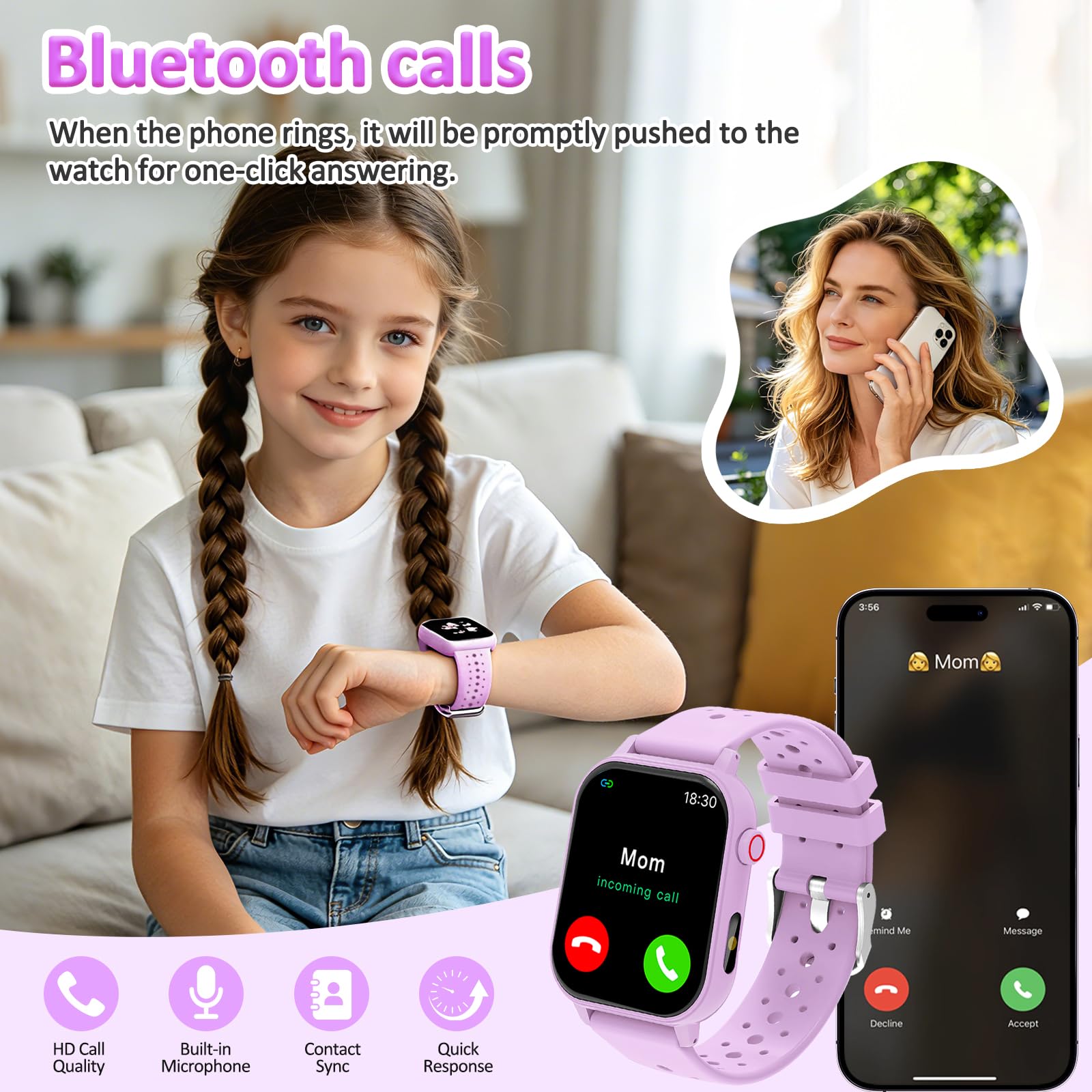 Reloj Inteligente Niño y Niña, Smartwatch Niños con Llamadas Bluetooth
