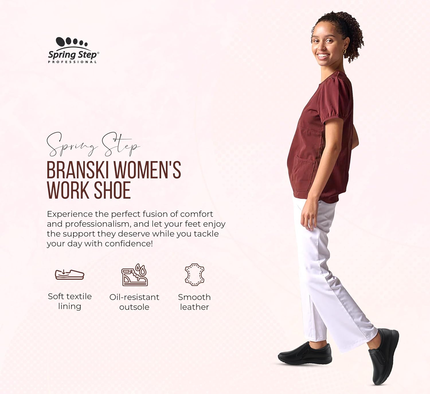 Spring Step Branski Professional Shoes for Women Work - Everyday Wear Slip On Womens Nursing Shoes Leather Upper, Cushioned Footbed, Zipper Closure