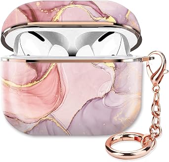 ZEKICE Compatible with AirPod Pro 2nd/1st Generation Case Cover Protective Shockproof Hard Cover Shell with Rose Gold Keychain, Case for Girl Women Men Marble Pretty Pink