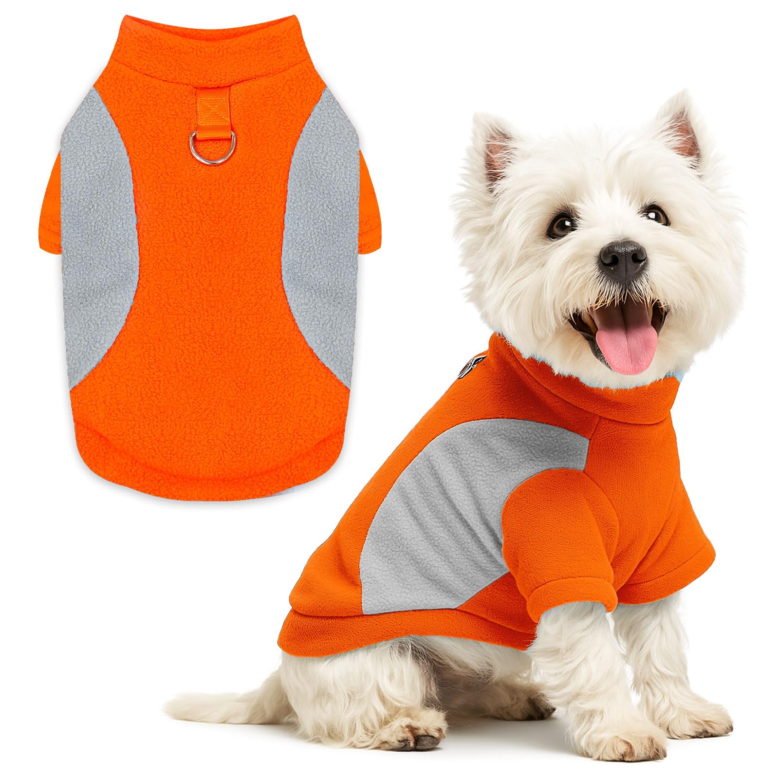 Small Fleece Dog Sweater with Leash Ring Soft Warm Fall Winter Dog Clothes Cute Cat Apparel Puppy Sweaters Classic Pullover Doggy Sweatshirts Chihuahua Costumes Cat Outfits(Orange,XXL)