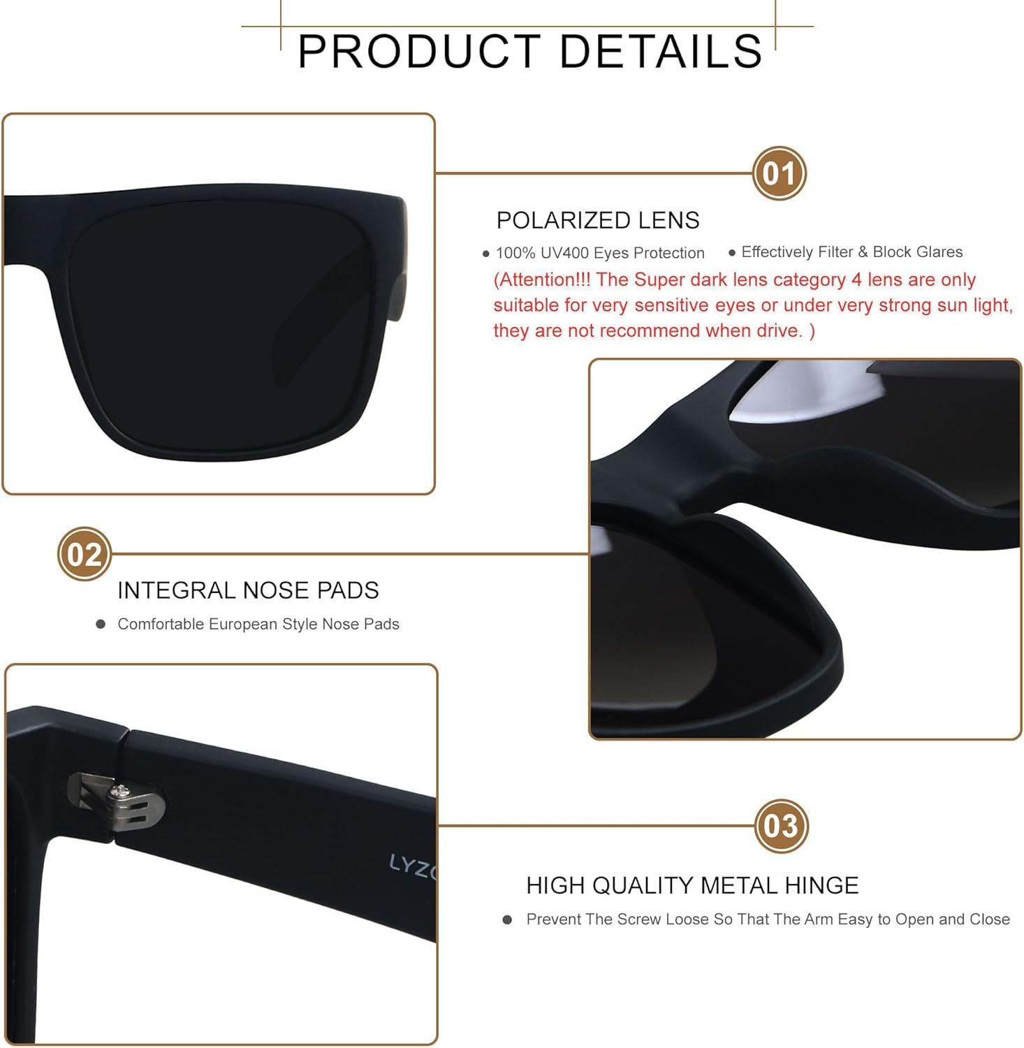 LYZOIT Extra Large Sunglasses for Big Wide Heads Mens Polarized XL Oversized Square Sun Glasses - Image 4