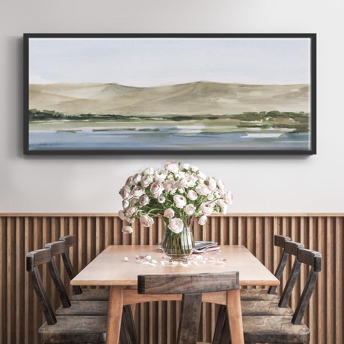 Renditions Gallery Art Work Decor Home Decor Desert Mountain Landcape Floater Framed Canvas Wall Hanging for Bedroom Lounge Office Kitchen - 24"X60" BLACK Frame -034