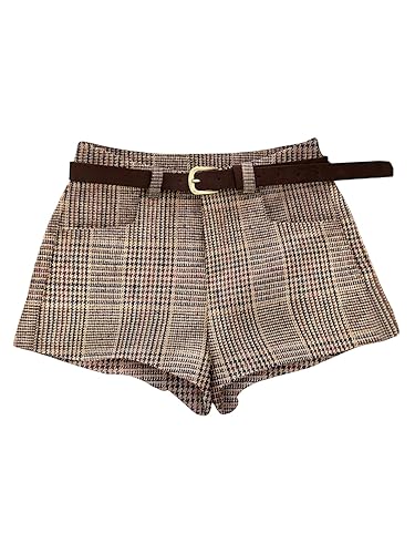 MakeMeChic Women's Plaid Dressy Shorts Business Houndstooth Mini Shorts with