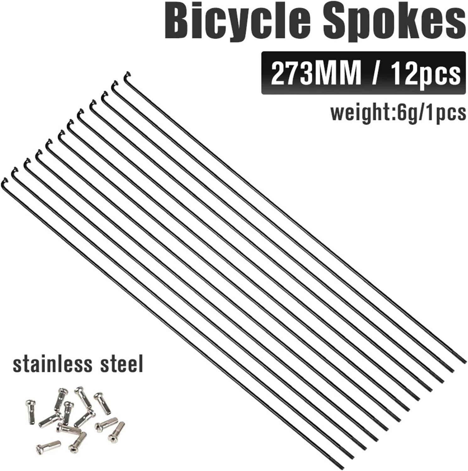 Bike Spokes 12pcs Bicycle Spokes Wire Mountain Stainless Steel Black 257-293MM