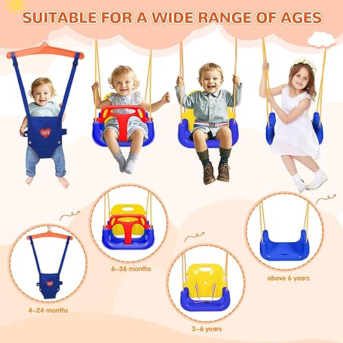 Miniatura 3 de Juego de columpios 4 en 1 y saltador y gorila para bebé, juego de columpio de bebé resistente con soporte de metal plegable para juegos en