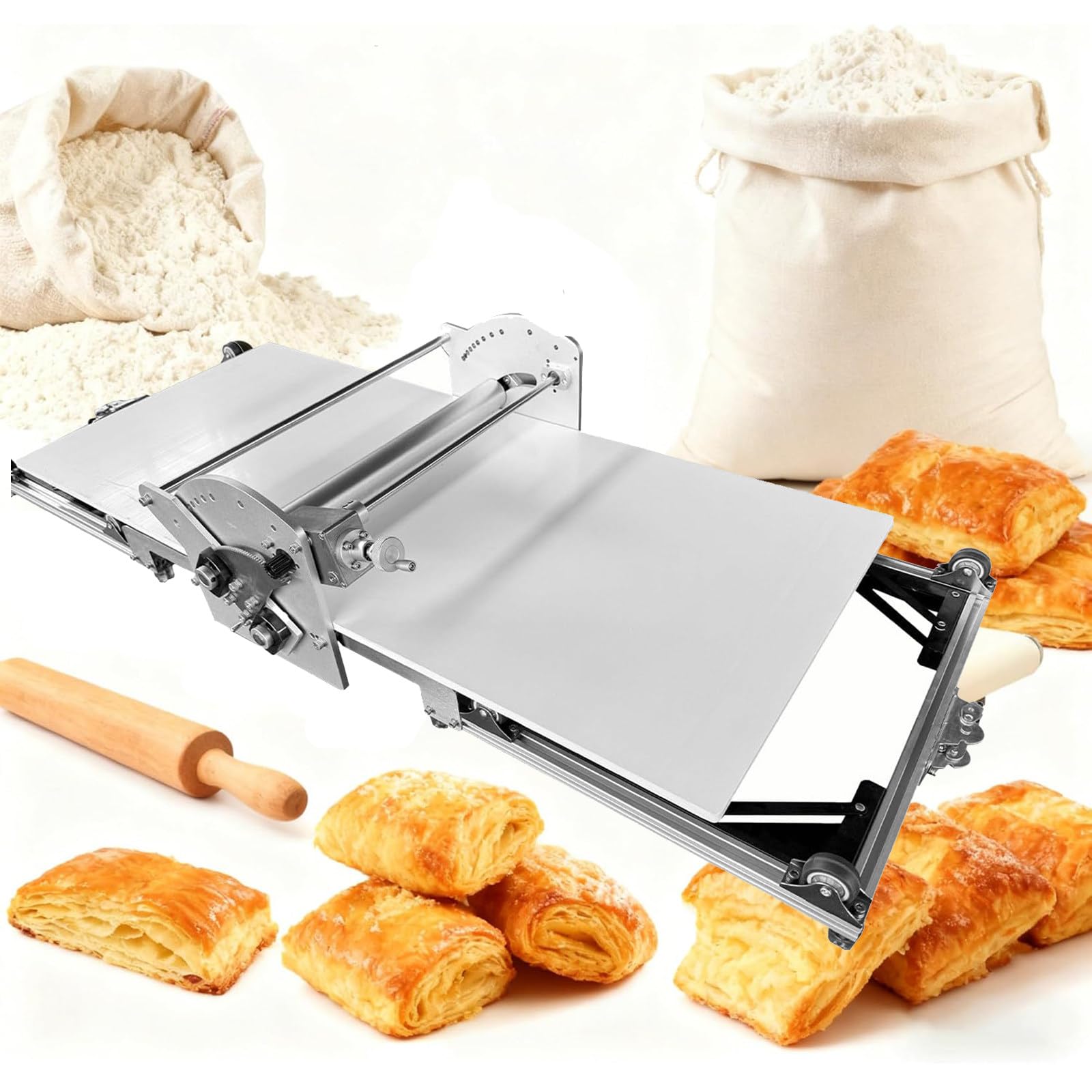 Sfogliatrice per impasto, macchina elettrica a rullo, spessore regolabile 2-30 mm, in acciaio inox per pane, marzapane, pasta sfoglia