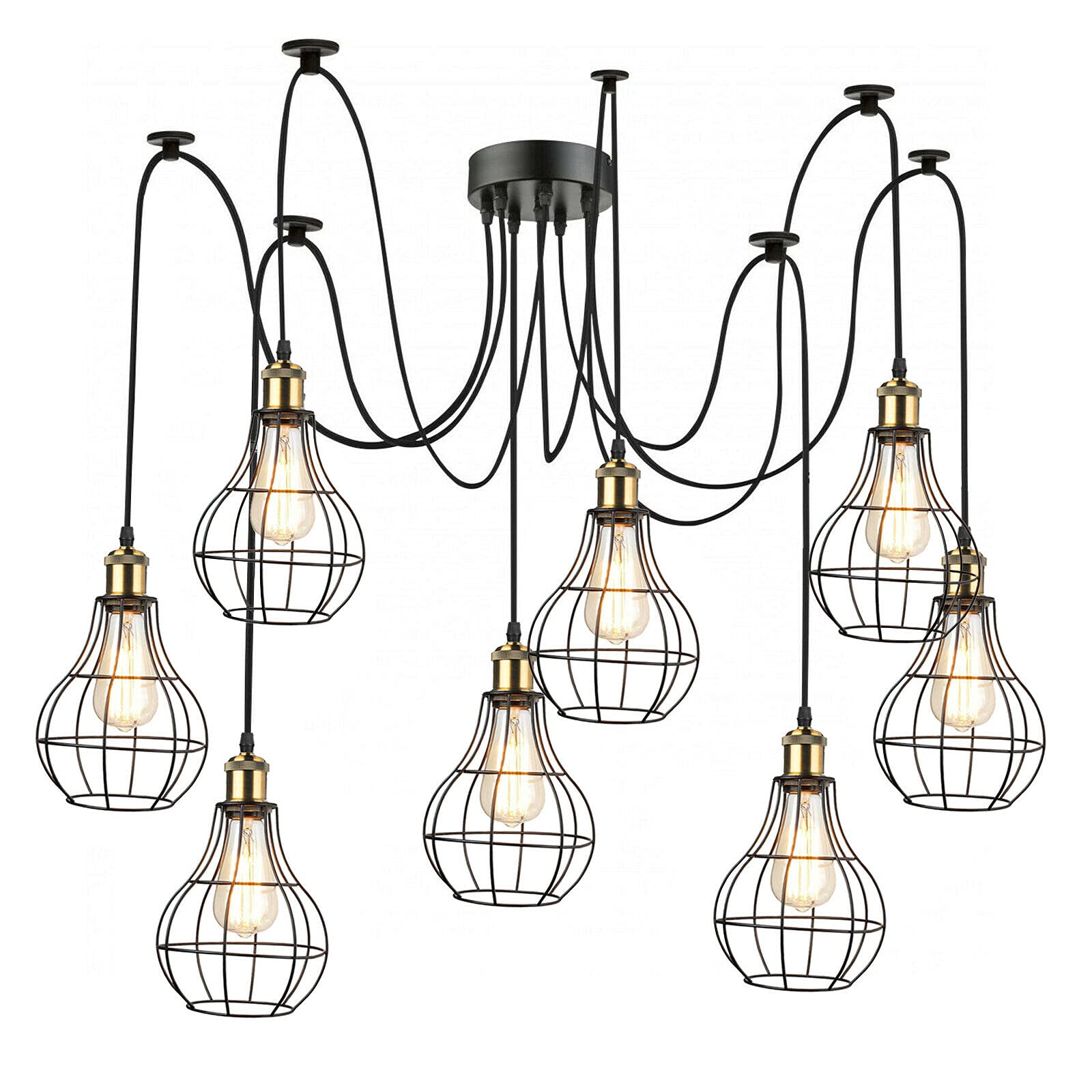 LEDSone 8 Heads Black Vase Cage Shade Ceiling Spider Lamp E27 Pendant Light Fixture Adjustable DIY Lighting Spider Ceiling Light Hanging Lamp for Dining Room,Kitchen Bedroom,Farmhouse