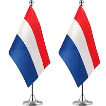 WXTWK 2 Pack Netherlands Flag Dutch Desk Flag Small Mini Dutch Table Flags With Stand Base,Home Office Festival Events Celebration Decorations