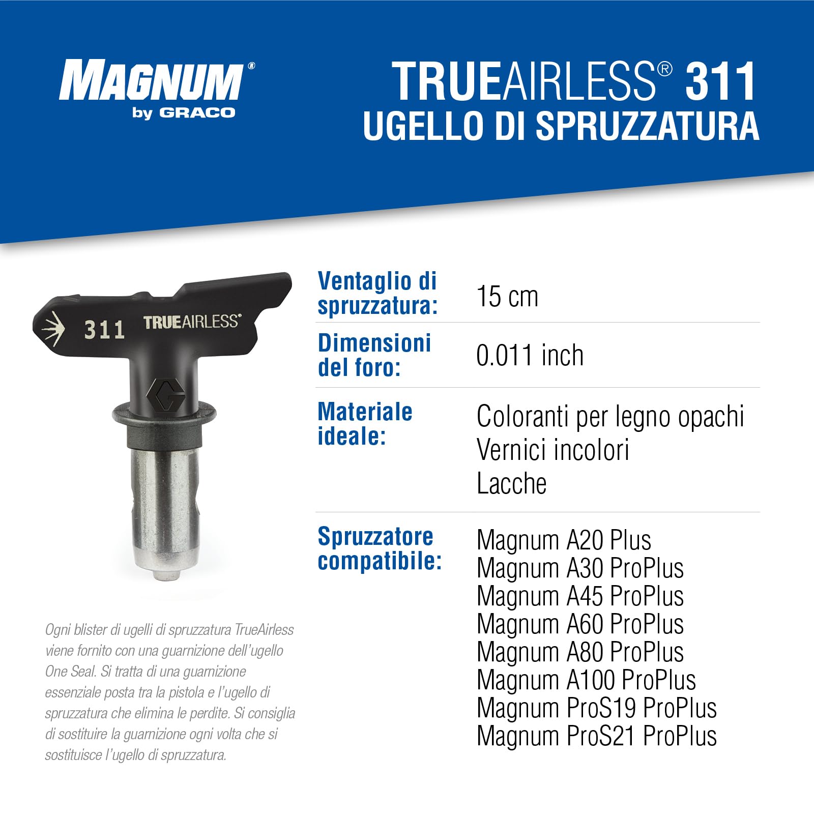 Graco TRA311 Ugello di spruzzatura TrueAirless 311 - per Magnum A20, A30, A45, A60, A80, A100, ProS19, ProS21