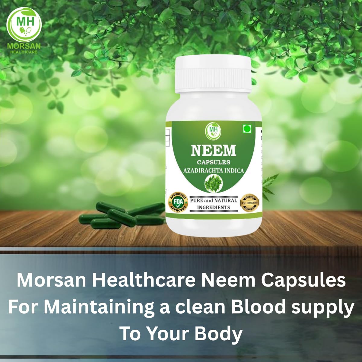 Morsan's Neem (Azadirachta Indica) Capsule, Pack of 4 x 60 x 500 mg. Veg. Capsules (4)