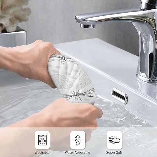 Miniatura 4 de Toallas largas de mano, elegantes libélulas voladoras, toalla ultra suave, patrón de hojas dibujadas a mano, absorbentes, toallas de lujo para baño,
