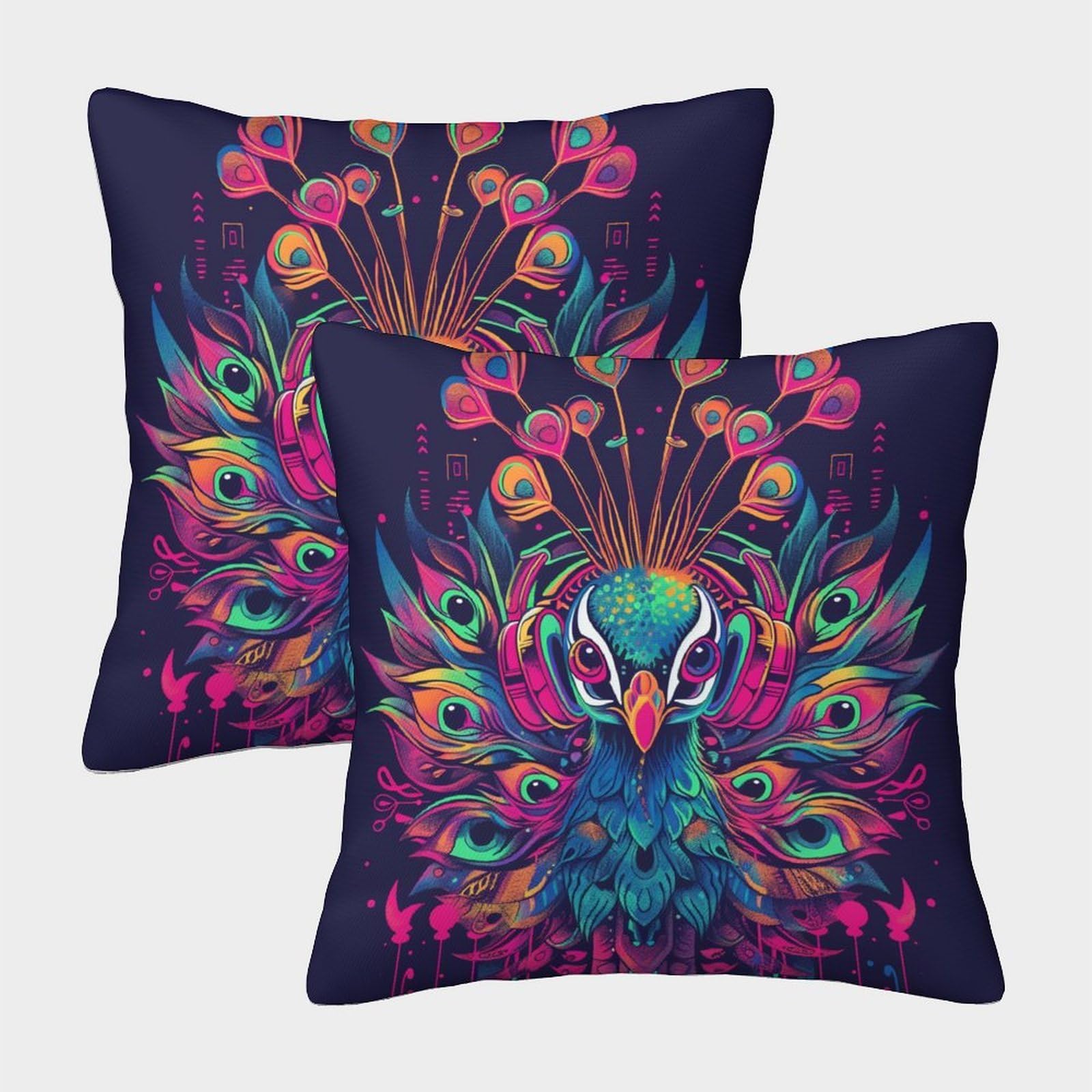 kaiyun 2 Pack The Peacock Opens Its Tail Pillowcase 45x45cm, Cushion Cover,3D Digital Printing Bed Sofa Decorative