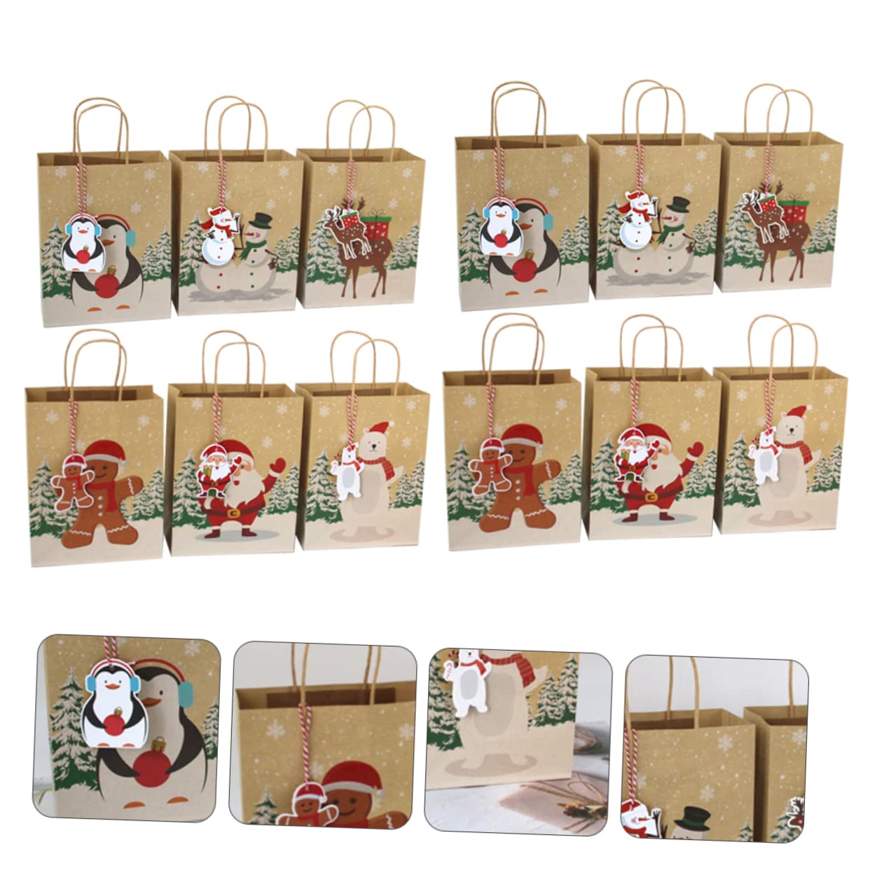 OATIPHO 24piezas Bolsas Navideñas de Obsequio de Papel Kraft Fondo Cuadrado para Embalaje para Fiestas de Navidad Bolsas de Obsequio para Regalos Unidades