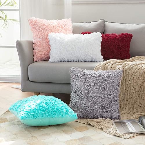 Miniatura 5 de MIULEE - Funda de almohada decorativa, rígida, cuadrada, romántica, con diseño de rosas en gasa 3D, para sofá, dormitorio, para el Día de San
