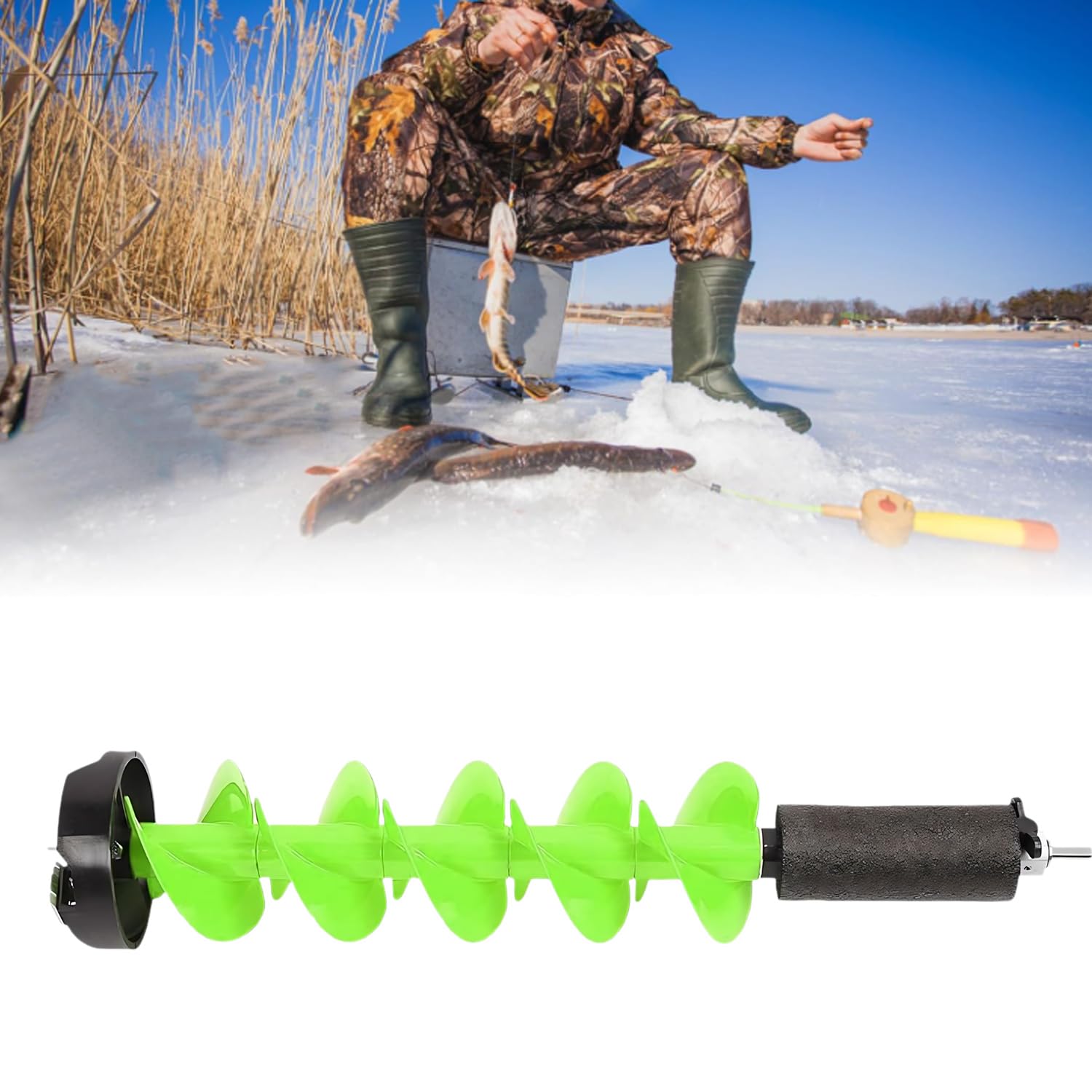 Eisbohrer zum Eisangeln – 8 Zoll Nylon-Eisbohrer mit Elektrischer Corless, Positionierungs- & Handbohrer, Bohrstangenhöhe 75cm für Eisgraben