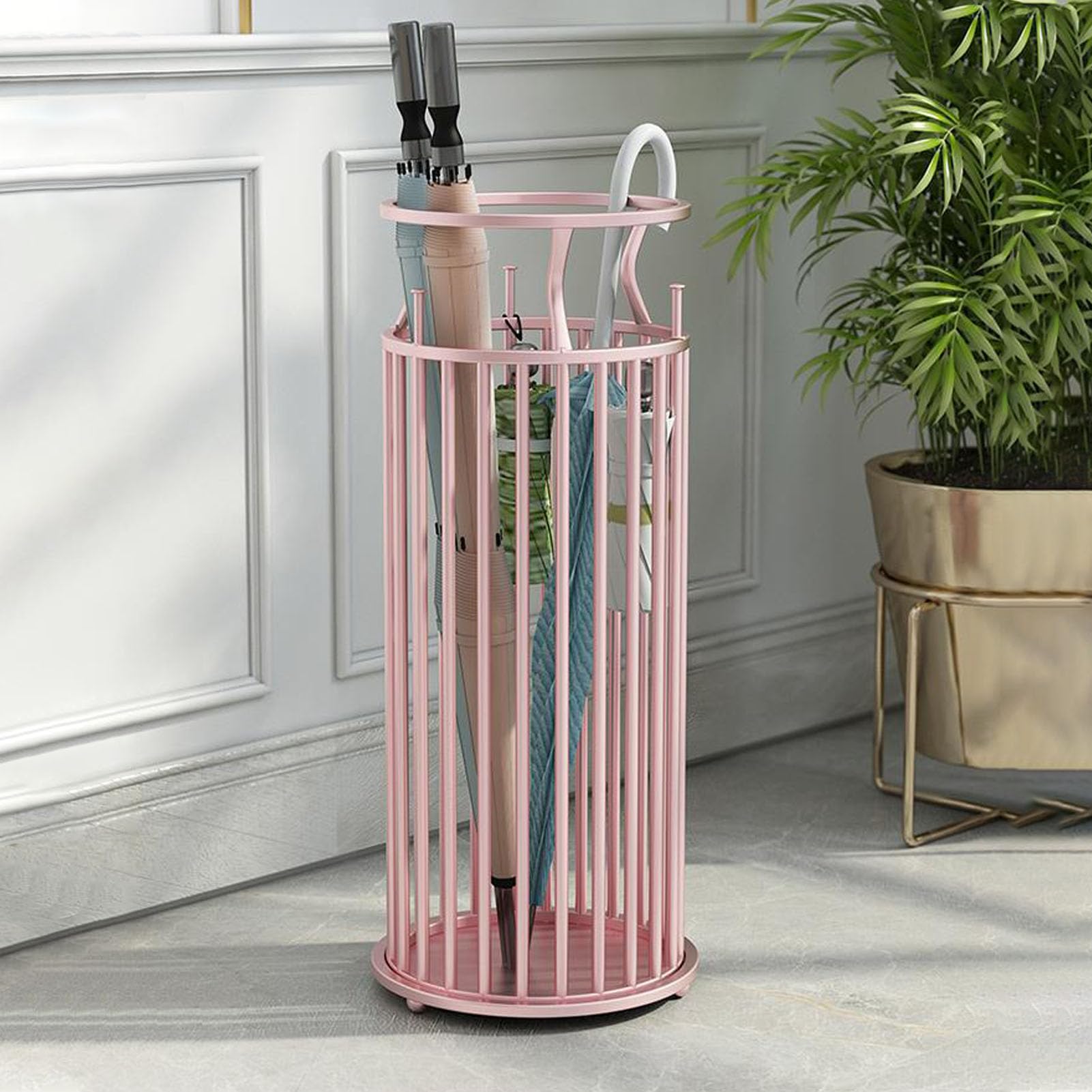 Porte-parapluies en fer fini les sols mouillés entrée rangement rose
