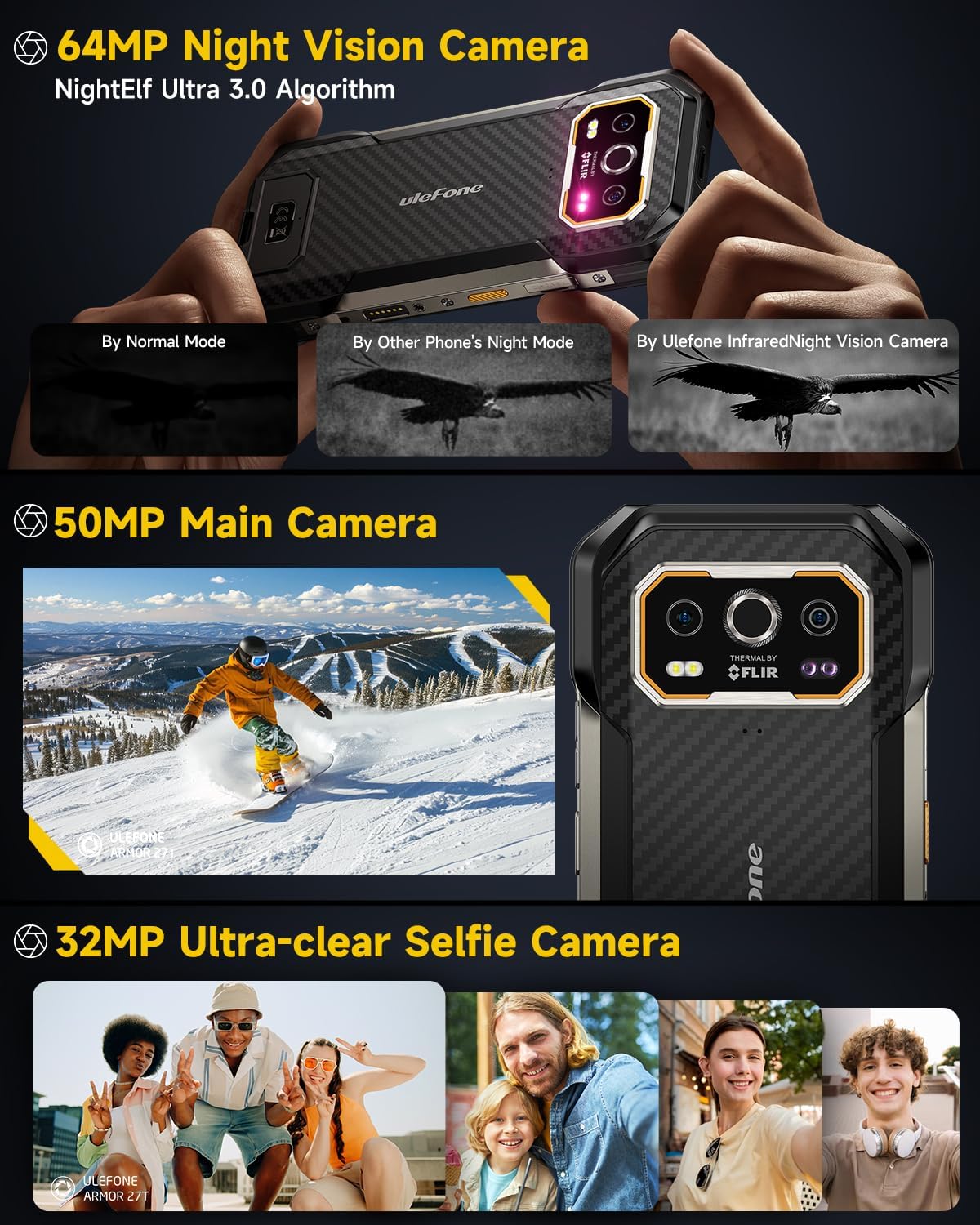 Ulefone Armor 27T Rugged Phone with Thermal Imaging Camera, 10600mAh 12GB+256GB MTK Helio G99 Android 14, 50MP+64MP Night Vision, 6.78" FHD+ 120Hz, IP68/69K Waterproof Dual SIM Smartphone NFC - Image 4