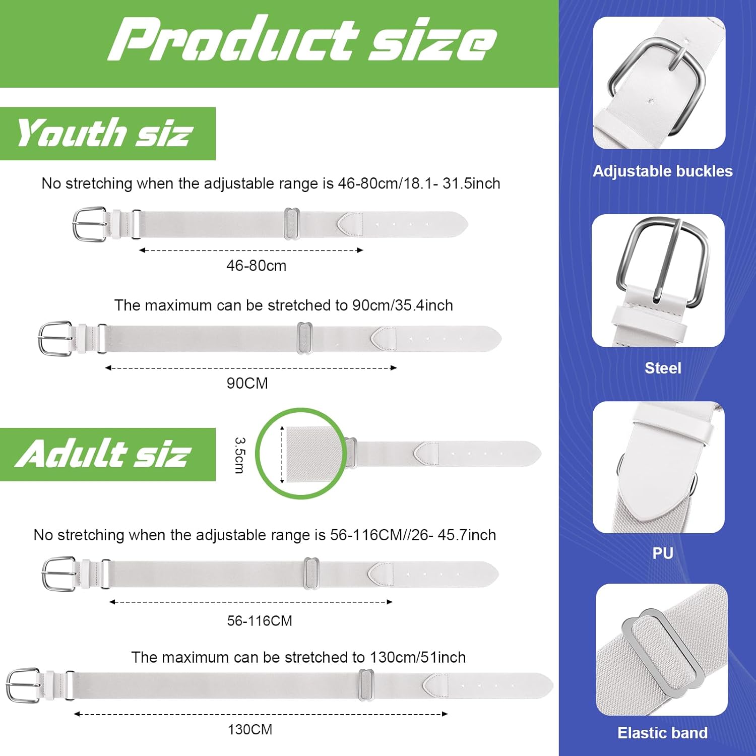 Hercicy 12 Pcs Baseball Belts Softball Belts Bulk for Adult and Youth Adjustable - Image 2