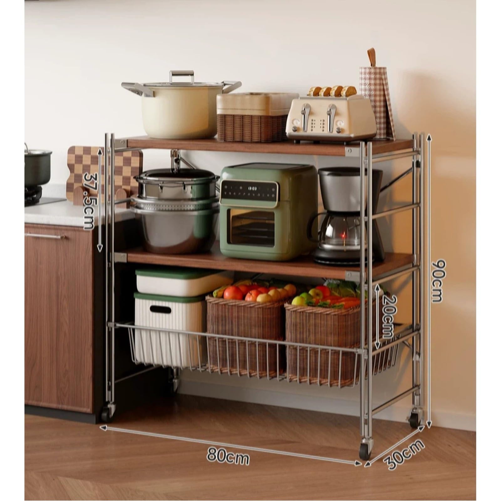 Pranzo Carrello multiuso con rotelle for cucina, mobile a più livelli