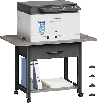 YAOHUOO Large Printer Stand with Storage Shelf, 2-Tier Under Desk Printer Table for Small Spaces, Office Home Mobile Printer Cart, Compatible with Fax/3D Printer/Scanner Gray