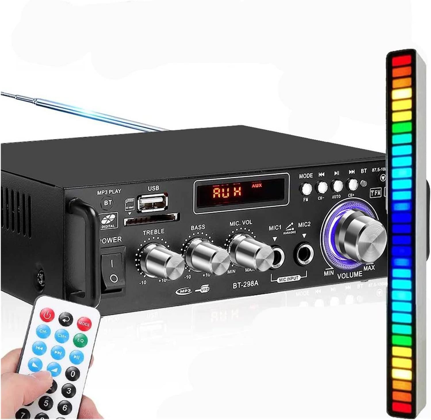 Amazon カーパワーアンプ 800W AmplifieホームアンプのオーディオBluetoothアンプサブウーファーアンプアンプホームシアターサウンドシステムアンププロフェッショナル