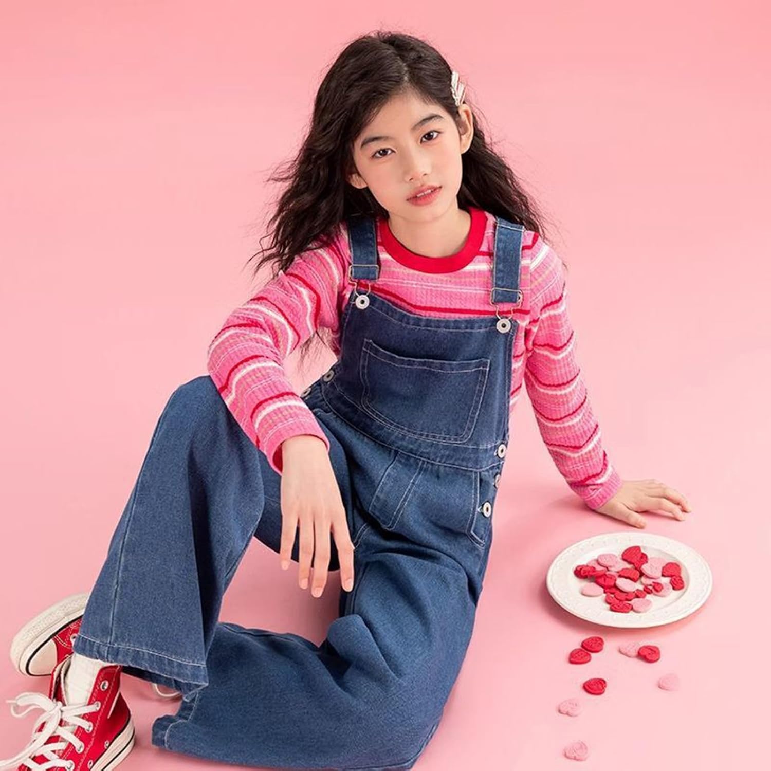 Teen Girls Denim Overall Jumpsuits Adjustable Straps Jean Romper Wide Leg Sleeveless Dungarees Trousers Bib Pants