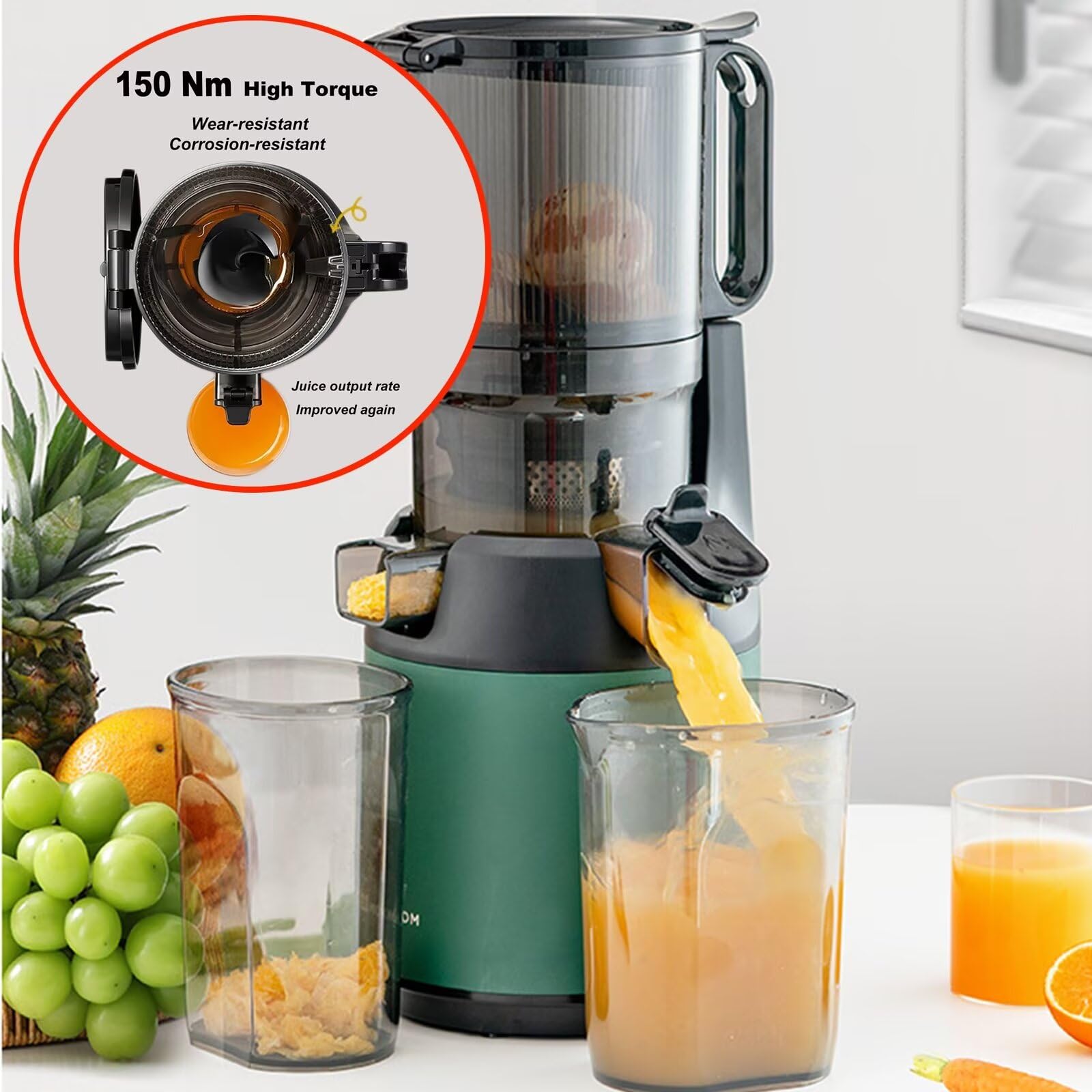 Exprimidor centrífugo profesional de 300 W, filtro de 3 capas, velocidad de 40-80 rpm, exprimidor portátil con separación de orujo, alto rendimiento de jugo, exprimidor lento