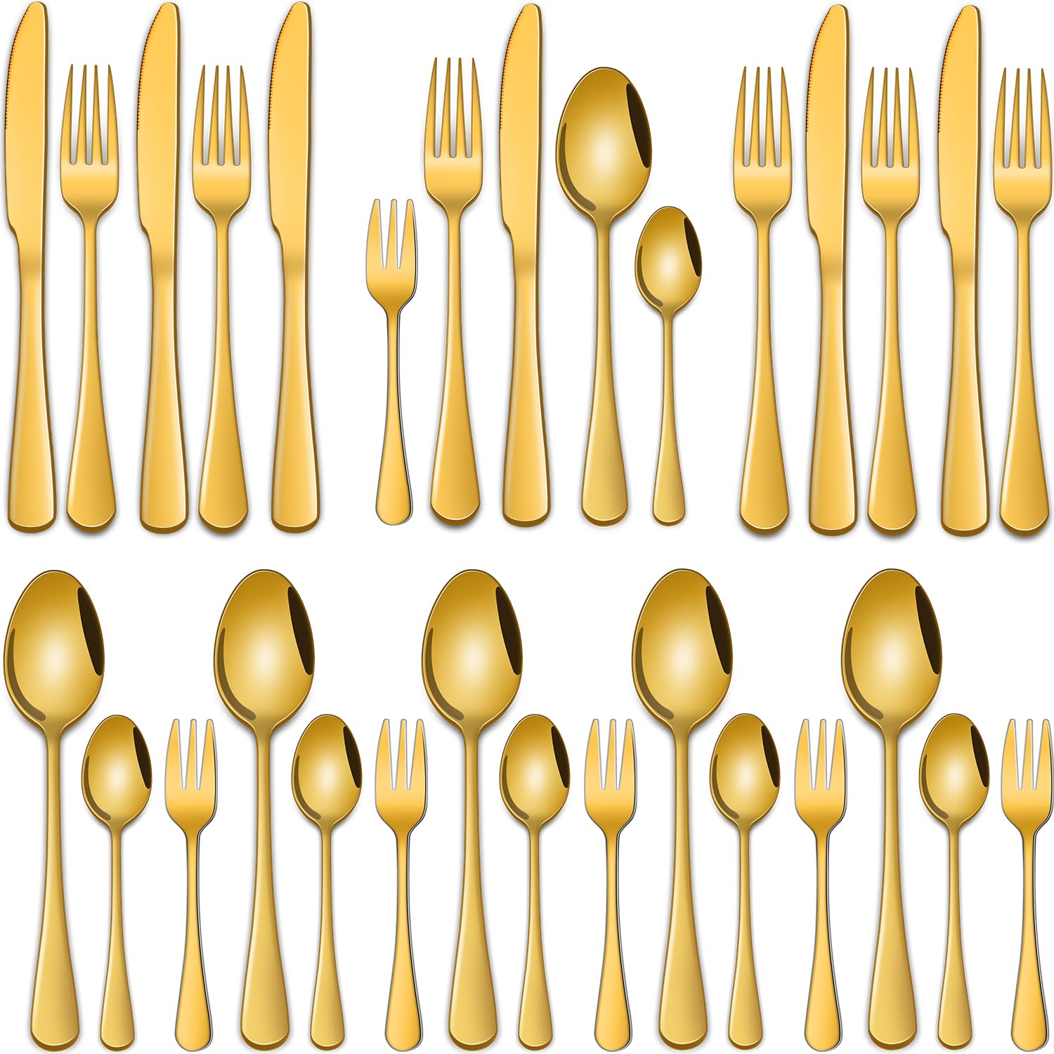 30-teilig Edelstahl Bestecksets 6 Personen, Besteck Gold Spülmaschinenfest