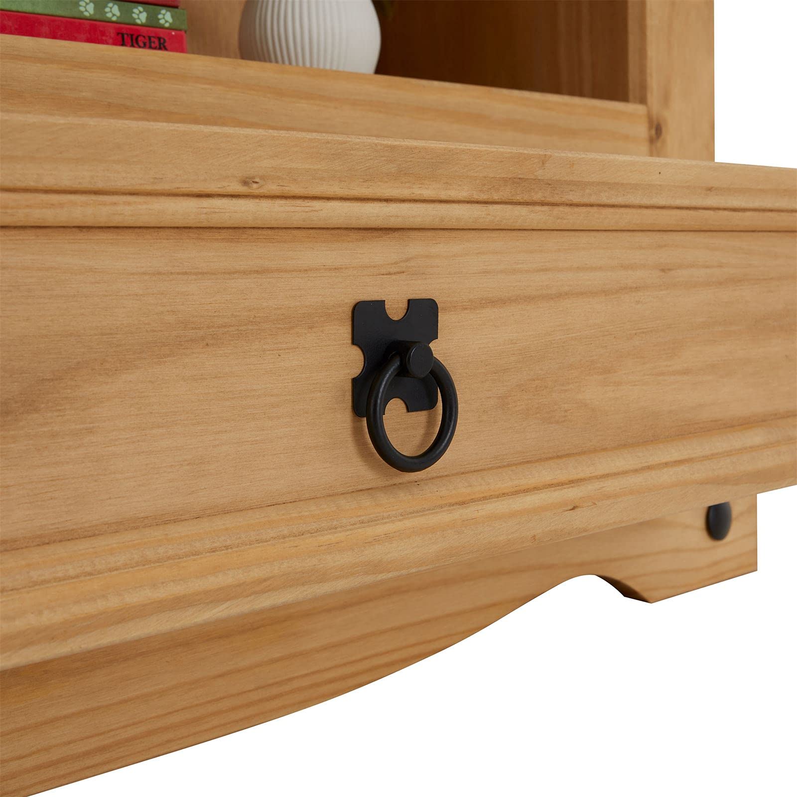 CARO-Möbel Regal Salsa Bücherschrank Bücherregal Mexiko-Stil, Kiefer massiv gebeizt, gewachst, 1 Schublade