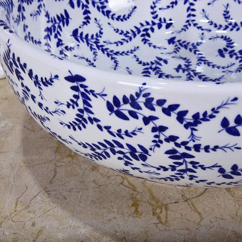 Éviers, lavabo de salle de bain évier de luxe hôtel art évier moderne rond en céramique lavabo de salle de bain au-dessus du comptoir Art bol en porcelaine peint à la main motif feuilles lavabo